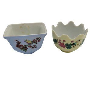 Vintage Lillian Vernon Small Bird and Flower Trinket Dish Bowls Original Box